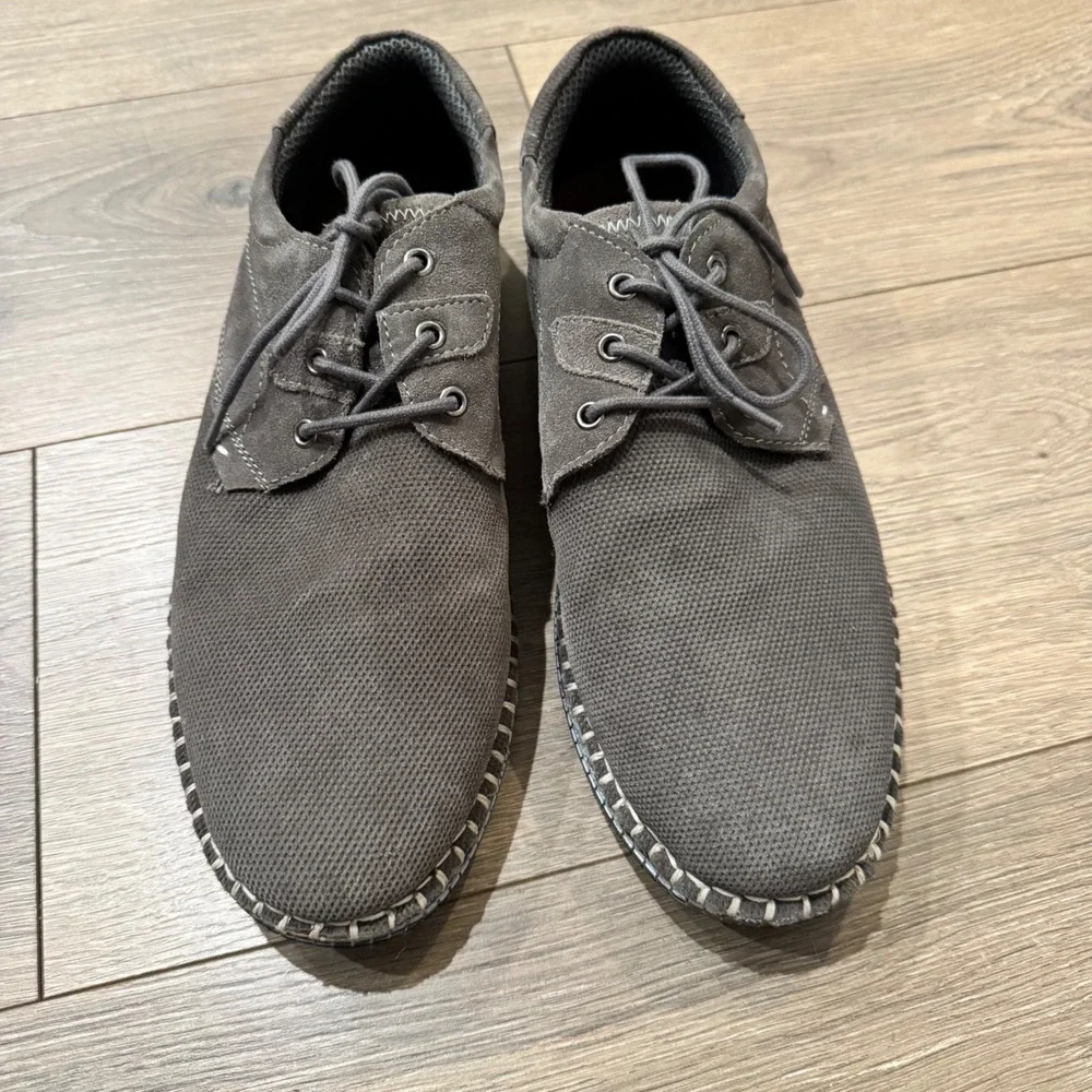 Roan SIM Mens Grey Leather Suede Lace Up Casual Derby Shoes Size 10.5